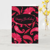 Carte de voeux rouge et noire de joyeux (Fleur jaune)