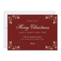 Carte de vœux Rouge Or Joyeux Noël Bonne Année