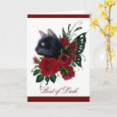 Carte de voeux rouge rose noir fée chic (Fleur jaune)