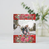 Carte de vœux Rouge Vert Cônes de Pin Branches Pho (Debout devant)