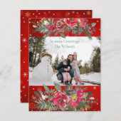 Carte de vœux Rouge Vert Cônes de Pin Photo  (Devant / Derrière)