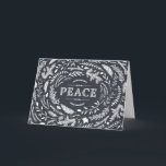 Carte de voeux Rustic Winter Holiday<br><div class="desc">Mignonne carte de voeux de vacances moderne présente une bordure ou des branches rustiques fantaisistes et des feuilles entourant le mot Paix sur un arrière - plan de tableau noir faux. Cliquez sur Customiser pour ajouter votre propre texte personnalisé et vos photos dans la carte ou laissez vide pour ajouter...</div>