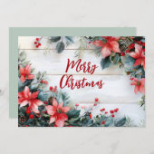 Carte de voeux Rustique Joyeux Noël avec Fleurs (Devant / Derrière)