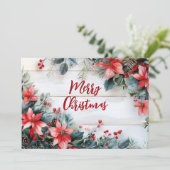 Carte de voeux Rustique Joyeux Noël avec Fleurs (Debout devant)