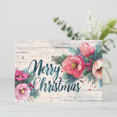 Carte de voeux Rustique Joyeux Noël avec Fleurs (Debout devant)