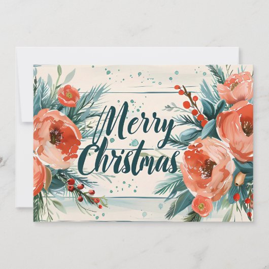 Carte de voeux Rustique Joyeux Noël avec Fleurs (Devant)