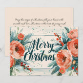 Carte de voeux Rustique Joyeux Noël avec Fleurs (Devant / Derrière)
