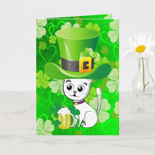 Carte de voeux Saint Patrick's Day ShamrockCat Bee (Petite plante)