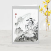 Carte de voeux samouraï d'épée de dessin (Fleur jaune)