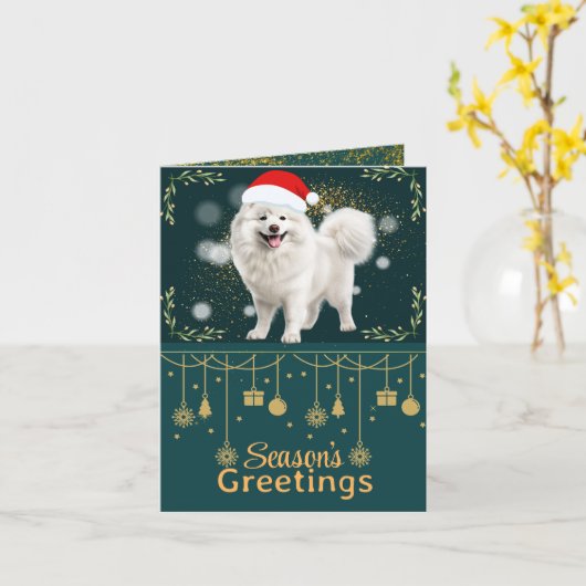 Carte de voeux Samoyed Gold sur mesure (Fleur jaune)