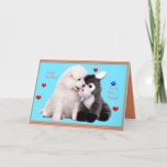 Carte de voeux Samoyed Puppy & Toy Birthday<br><div class="desc">Carte de voeux, enveloppes blanches standard incluses. Une carte spéciale Joyeux Anniversaire à ou depuis un Samoyed, selon la façon dont vous voulez l'utiliser. Ça marche dans les deux sens. Il souhaite à son meilleur ami un joyeux créateur d'anniversaire : Dessins de Lee. Tous les produits sont versés à NSR...</div>