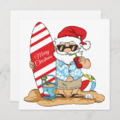Carte de vœux Santa Planche de Surf (Devant / Derrière)