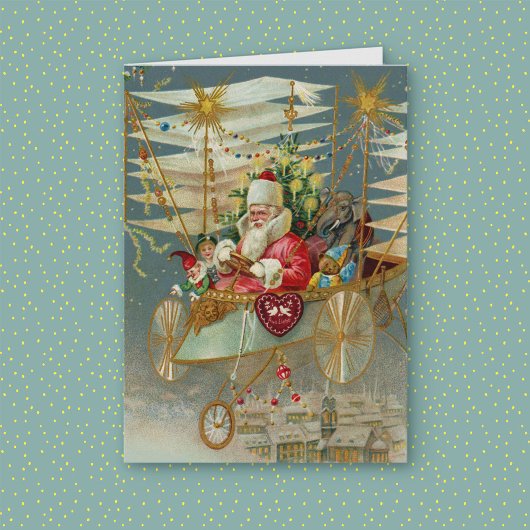 Carte de vœux Santa & Son incroyable machine volan