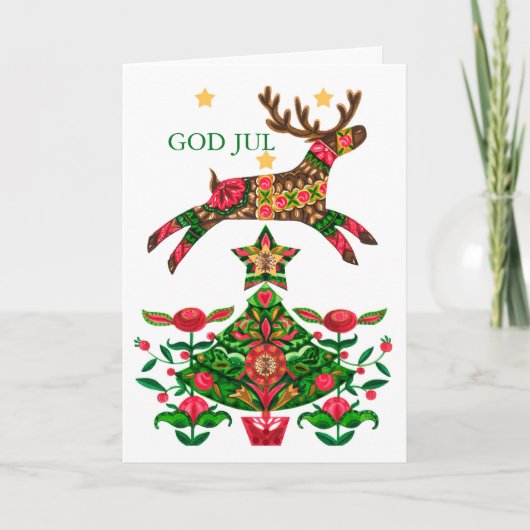 Carte de voeux scandinave de Noël Reindeer et Tree (Devant)