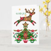 Carte de voeux scandinave de Noël Reindeer et Tree (Fleur jaune)