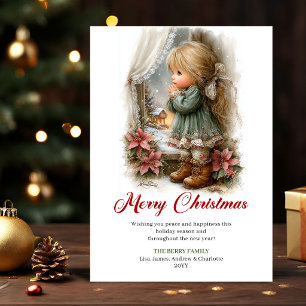 Carte de vœux scène d'hiver avec une fille mignonn