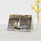 Carte de voeux Sea Lion et Egret (Fleur jaune)