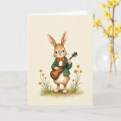 Carte de vœux Sérénade de lapin (Fleur jaune)