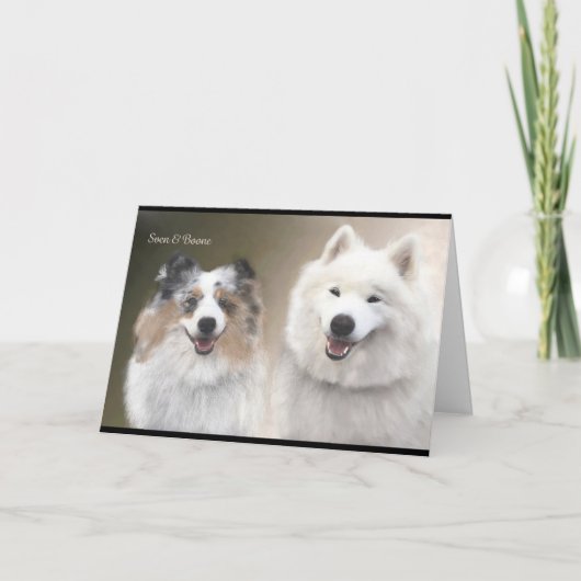 Carte de voeux Sheltie & Samoyed ; support NSR (Devant)