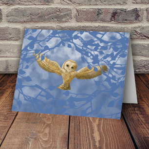 Carte de vœux simple bleue avec hibou beige