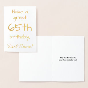 Carte de voeux simple Gold Foil 65e anniversaire
