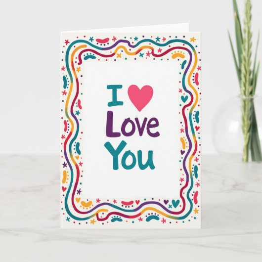 Carte de vœux simple « Je t'aime » Doodle (Devant)