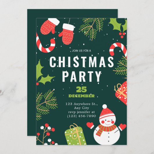 Carte de vœux simple Noël fête rouge & vert drôle (Devant / Derrière)