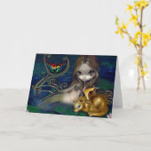 Carte de voeux "Sirène avec un Dragon d'Or" (Fleur jaune)