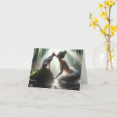 Carte de vœux Sirène embrassant Sphynx (Fleur jaune)