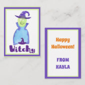 Carte de vœux sorcière de dessin animé violet pour (Devant / Derrière)