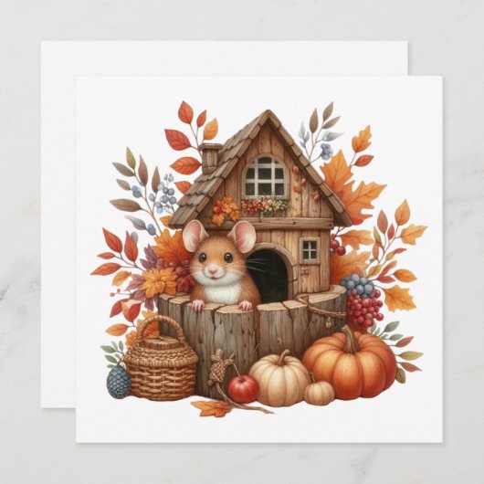 Carte de vœux Souris d'Automne (Devant / Derrière)