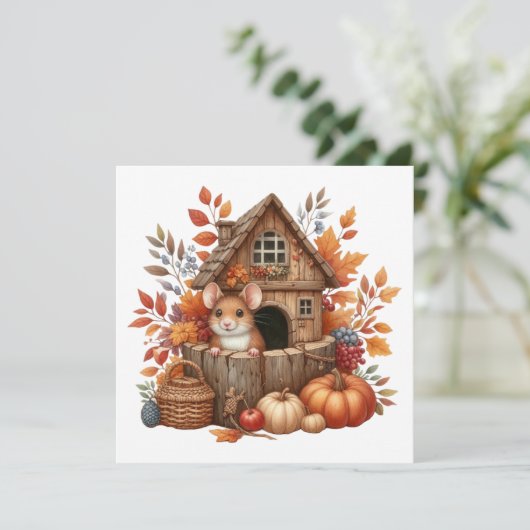 Carte de vœux Souris d'Automne (Debout devant)