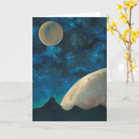 Carte de voeux spatiale 'Two Moons' (Fleur jaune)