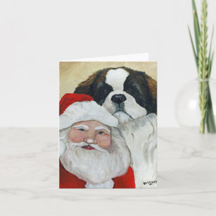 Carte de voeux St Bernard & Père Noël Dog Art pour