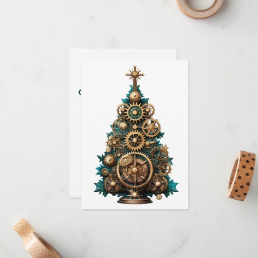 Carte de voeux Steampunk Christmas Tree (Devant/Arrière en situation)