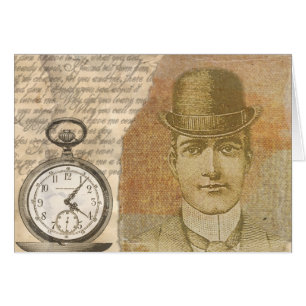 Carte de voeux Steampunk Gentleman Pocket Watch