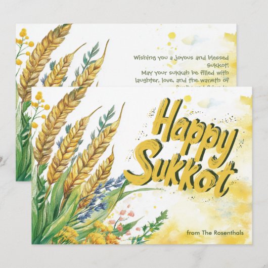 Carte de voeux Sukkot Golden Harvest (Devant / Derrière)