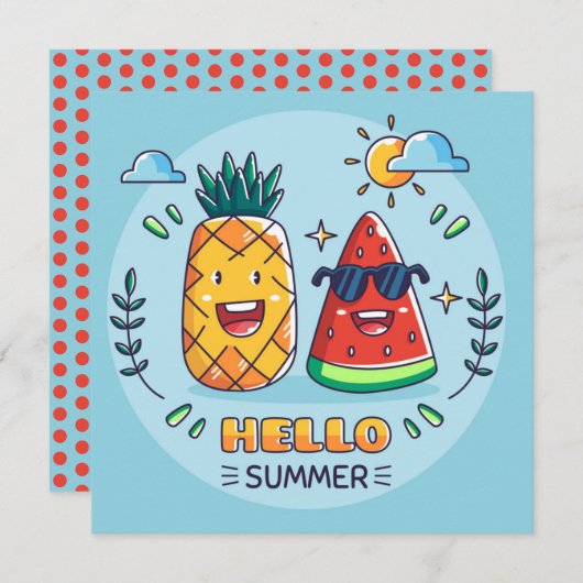 Carte de voeux Summer Pineappon Watermelon (Devant / Derrière)