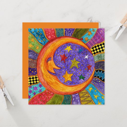 Carte de voeux Sun, Moon et Stars (Devant/Arrière en situation)