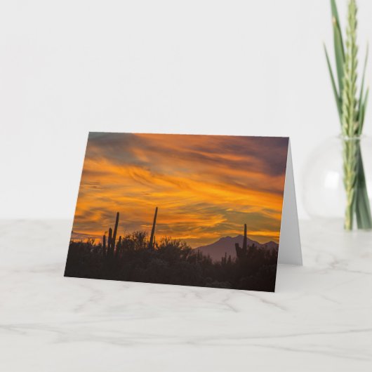Carte de voeux Sunset Desert Saguaros dans le ciel (Devant)
