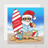 Carte de vœux Surfboard Santa (Devant / Derrière)