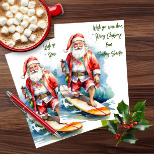 Carte de vœux Surfing Santa Flat