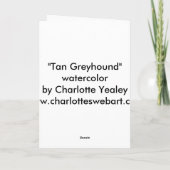 Carte de voeux "Tan Greyhound" Chien Art (Dos)