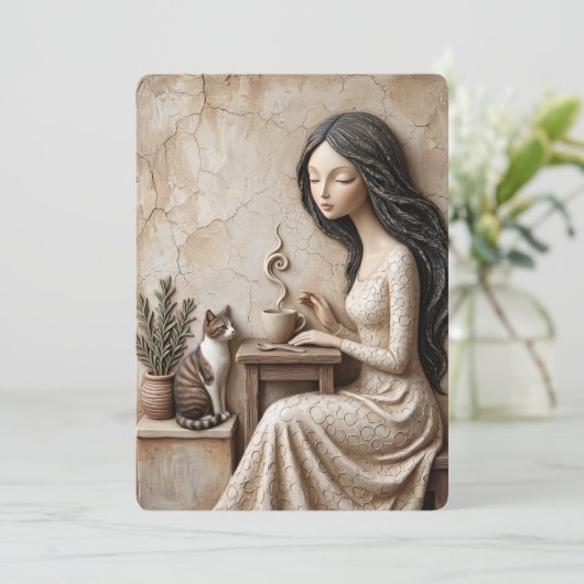 Carte de vœux Thé et Chat Quiet Studio (Debout devant)