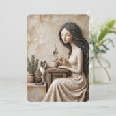 Carte de vœux Thé et Chat Quiet Studio (Debout devant)