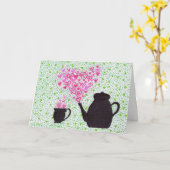 Carte de vœux - Théière et cœurs (Fleur jaune)