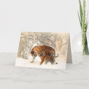 carte de voeux tiger maman et bébé