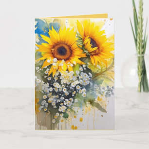 Carte de voeux Tournesol blanc