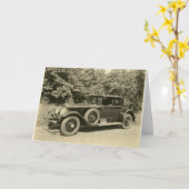 Carte de voeux très ancienne voiture (Fleur jaune)