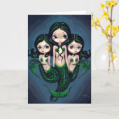 Carte de voeux "Triplets de sirène verte" (Fleur jaune)